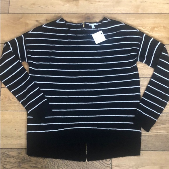 Halogen Cashmere Wool Back Zip Striped Sweater SM - Picture 2 of 7